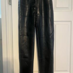 Aritzia Wilfred Black Straight Leg Leather Pants